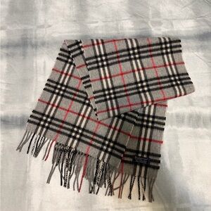 Burberry Gray and Red Plaid Scarf
